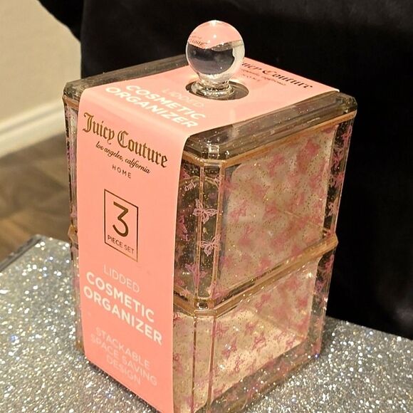 Juicy Couture Home Butterflies Juicy Logo Lidded Cosmetic Organizer 3-PC Set - Picture 5 of 12